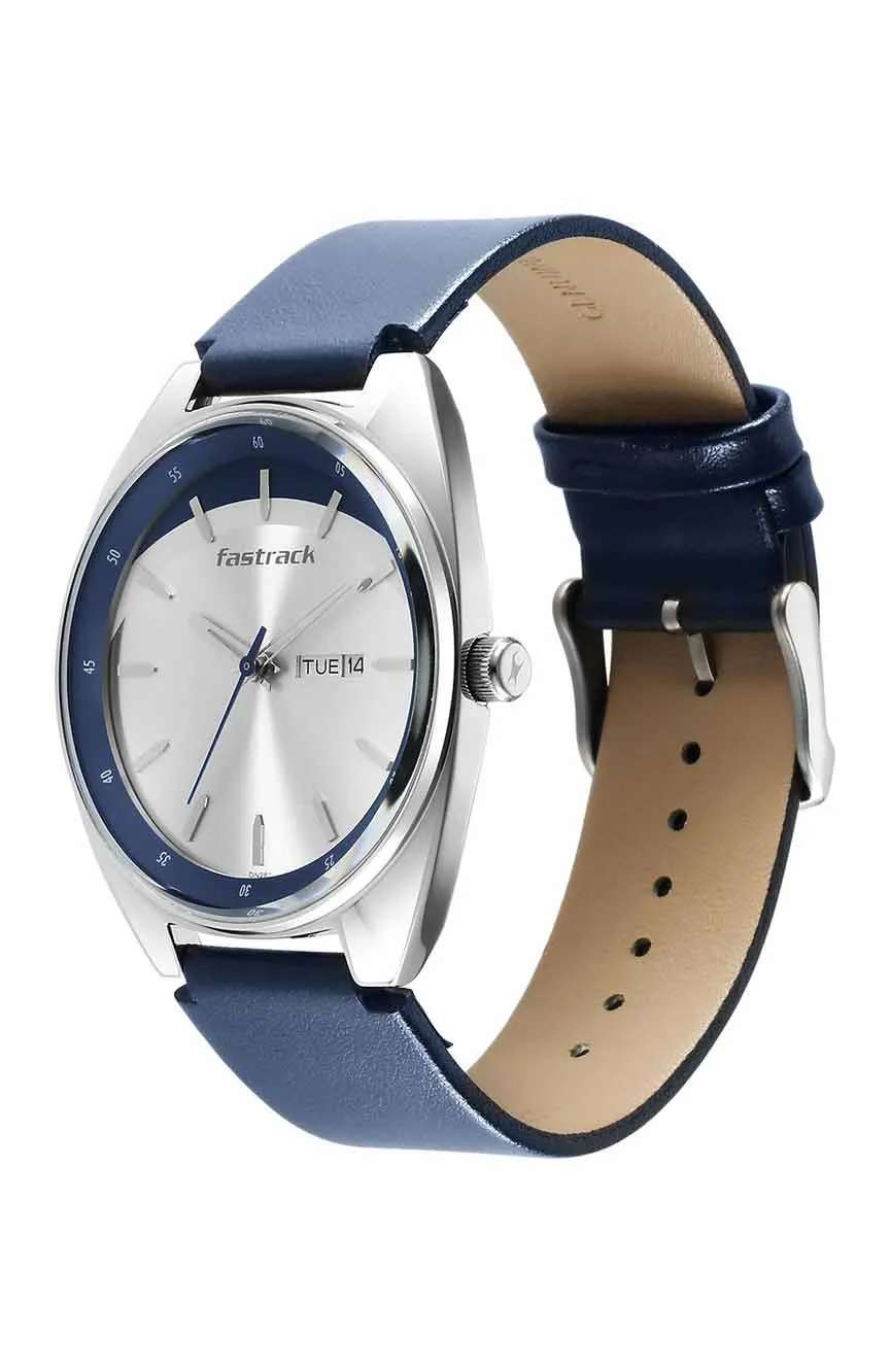 Titan Fastrack Snob X Silver Dial Leather Strap Watch for Guys