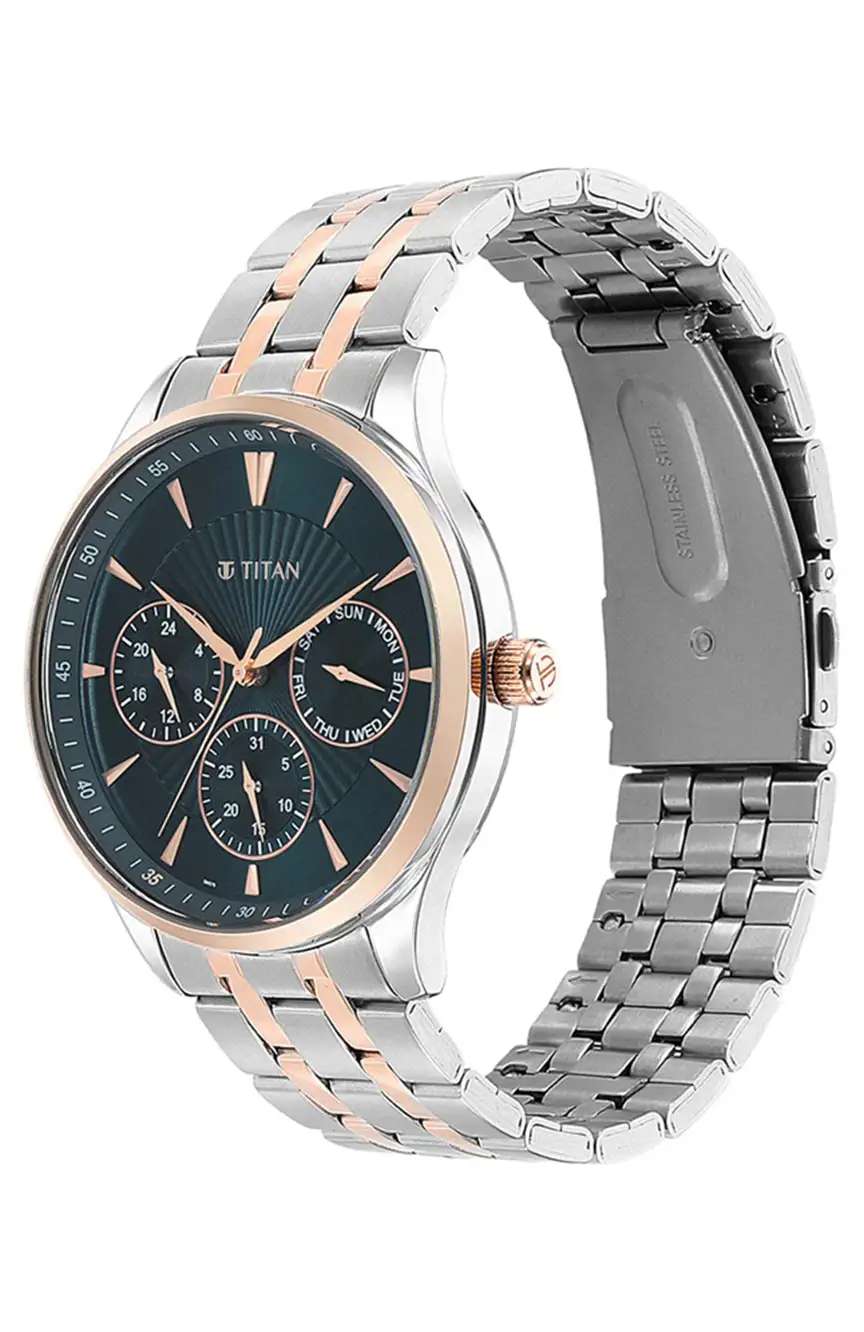 Titan Opulent Blue Dial Quartz Multifunction Stainless Steel Strap watch for Men