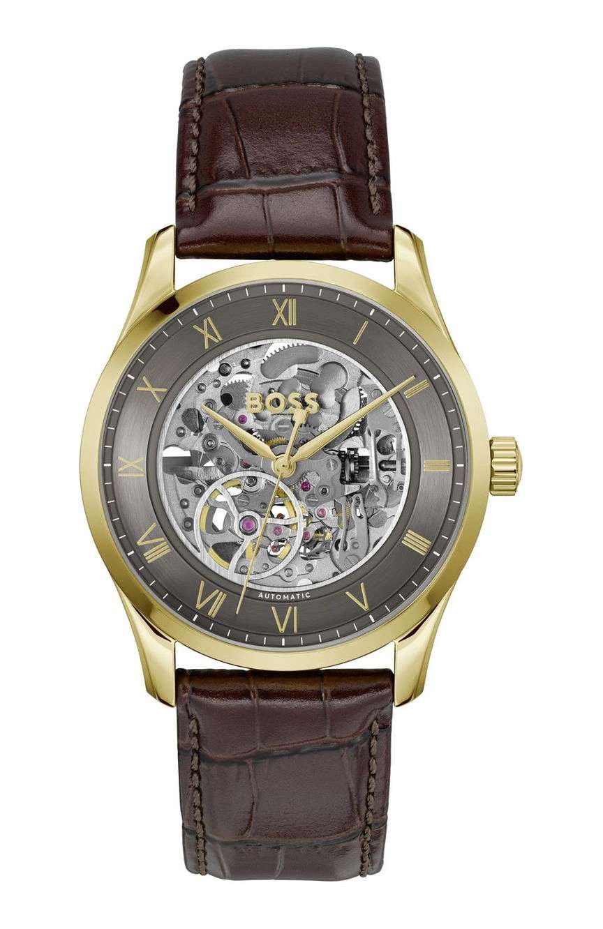 بوص ساعة بوص برينسيبل سكيليتون مستديرة بسوار من جلد العجل مقاس 41 مم للرجال