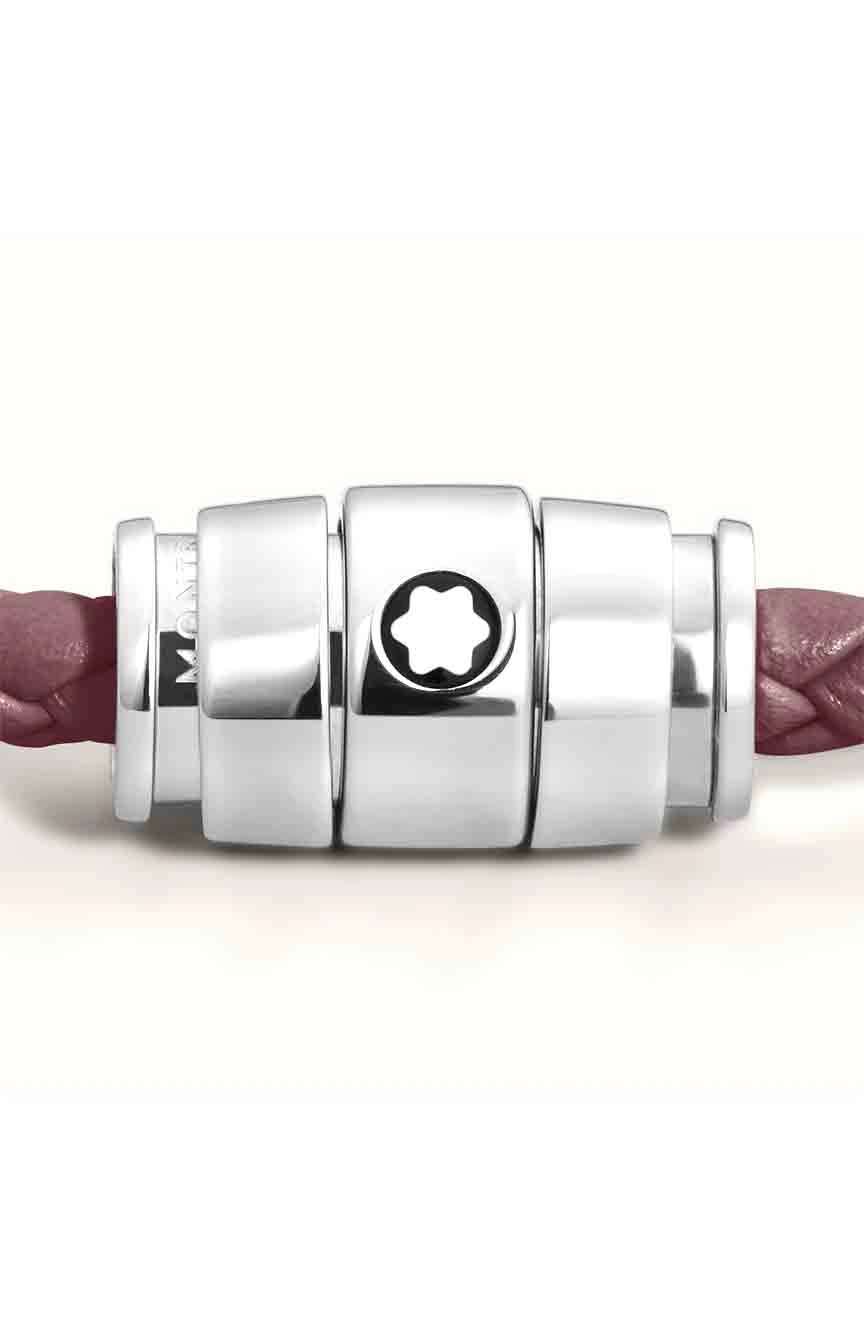 Montblanc Bracelet Steel 3 Rings Meisterstuck Collection In Cassis Leather, Size 63