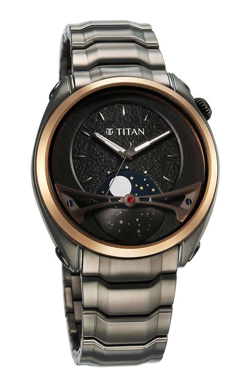 Titan Stellar Quartz Multifunction Black Dial Stainless Steel Strap Watch for Men