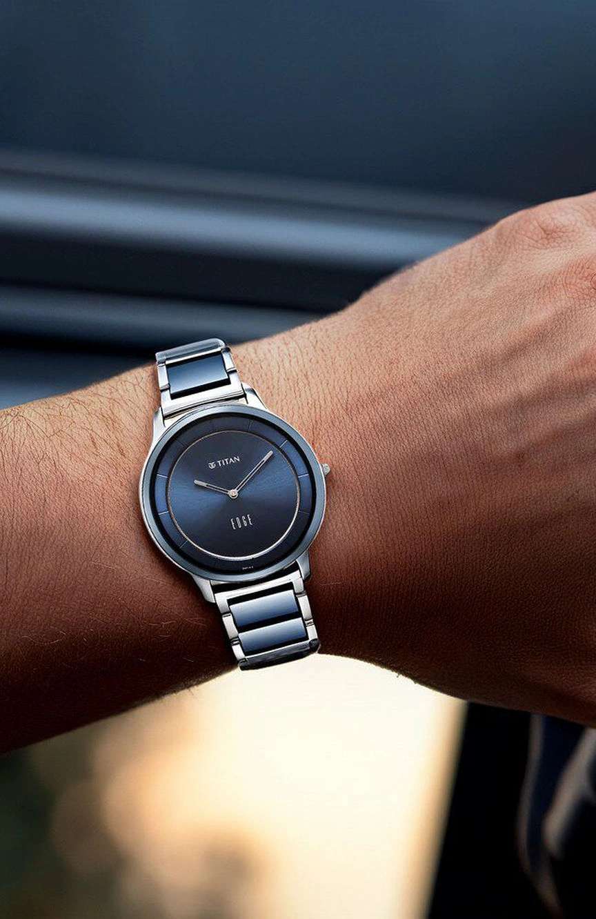 Titan Edge Fusion Quartz Analog Blue Dial Blue Steel & Ceramic Strap Watch for Men