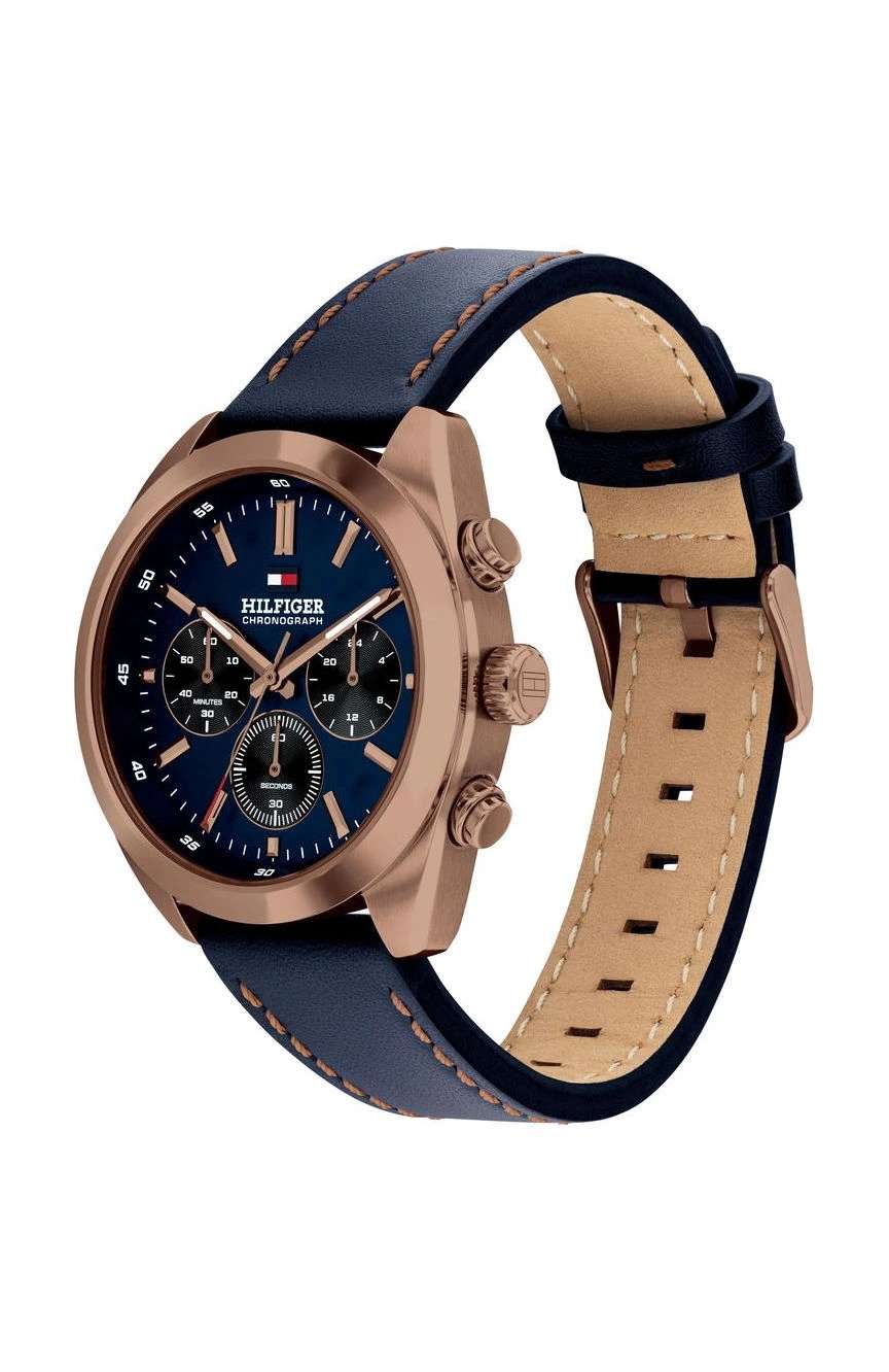 تومي هيلفجر ساعة تومي هيلفيجر هودسون بميناء مستدير مقاس 40 مم وسوار جلدي للرجال