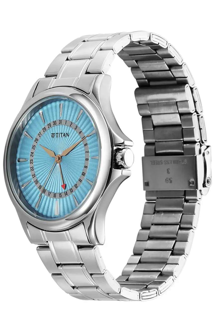 Titan Karishma Quartz Analog with Date Blue Dial Stainless Steel Strap Watch For Men