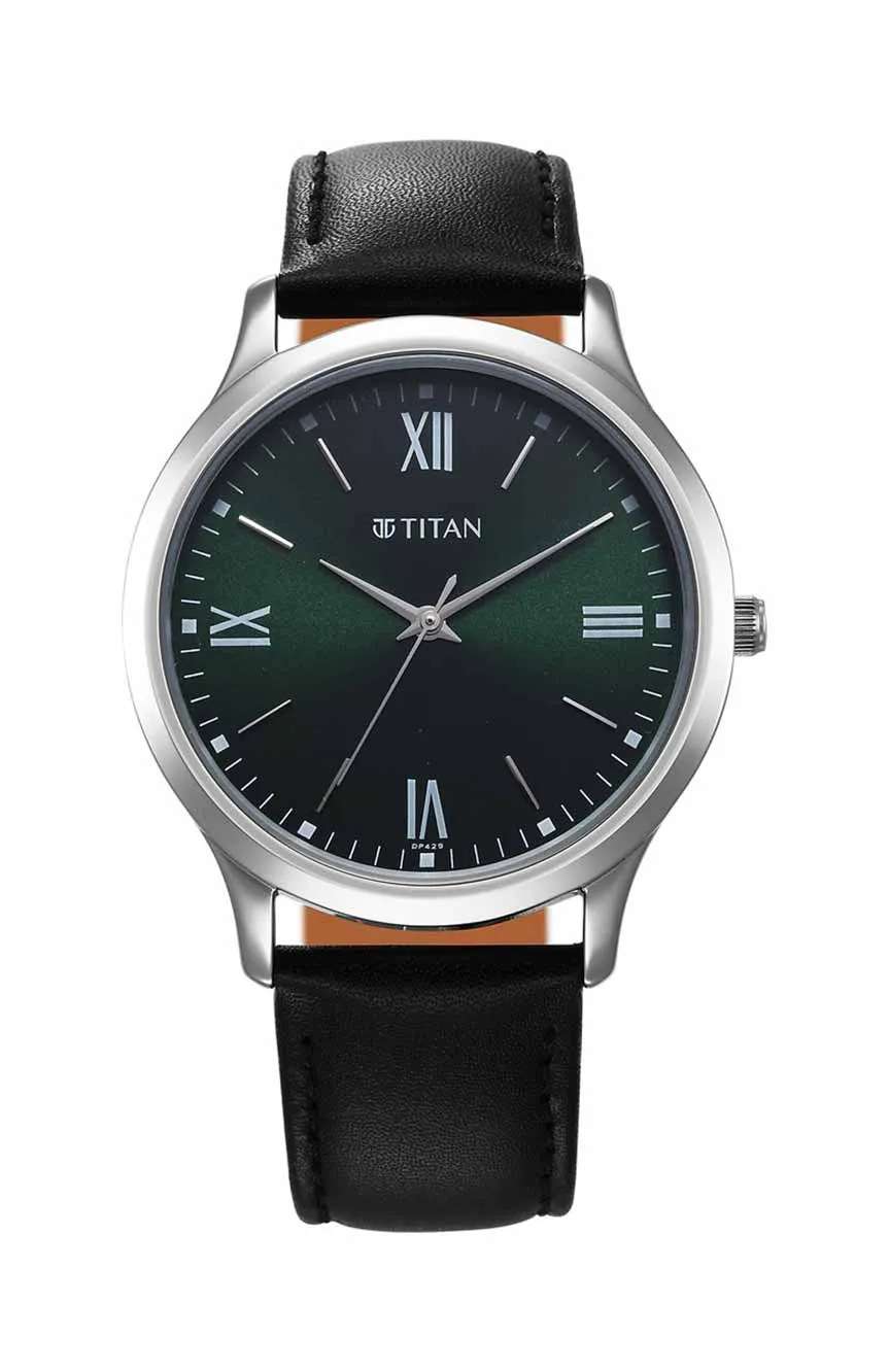 Titan Karishma Quartz Analog Green Dial Leather Strap Watch for Men