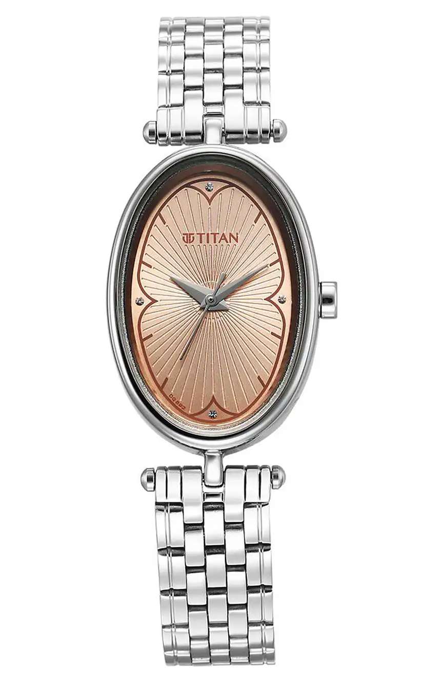 Titan Karishma Quartz Analog Beige Dial Silver Stainless Steel Strap Watch For Women