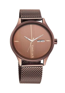 Titan Fastrack Style Up Quartz Analog with Day and Date Brown Dial Stainless Steel Strap Watch for Guys
