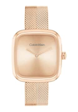 Calvin Klein ساعة كلفن كلاين أدور بميناء مستطيل مقاس 27 مم وسوار ستانلس إستيل للنساء