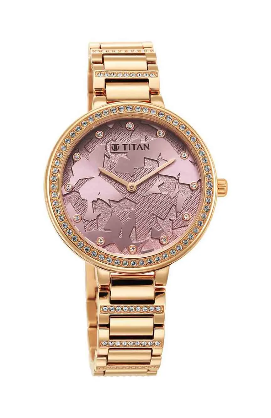 

Titan | Glitz Rose Gold Dial Stainless Steel Strap Watch for Women