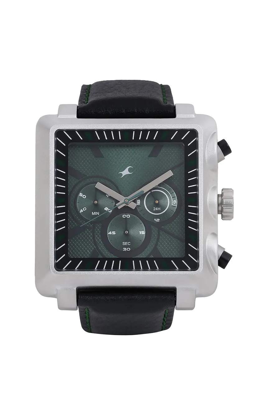 

Titan | Fastrack Quartz Chronograph Green Dial Leather Strap Watch for Guys