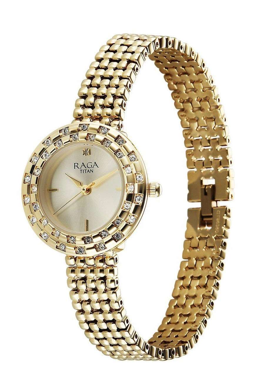 Titan Raga Showstopper Quartz Analog Champagne Dial Metal Strap Watch For Women