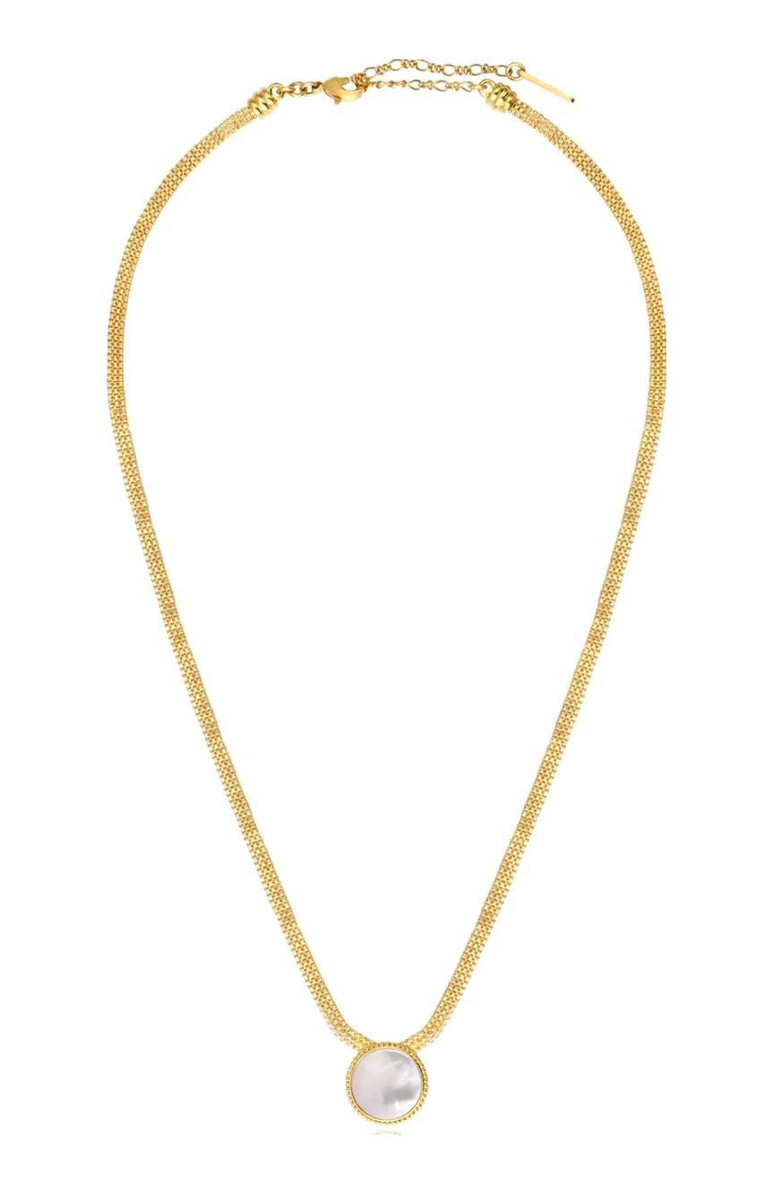 Satellite Ashanti Necklace In Flat Chain And Round Mother-Of-Pearl -White