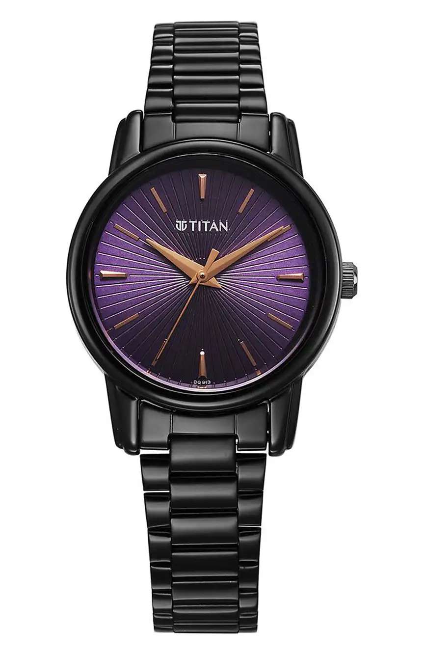 Titan Karishma Quartz Analog Purple Dial Black Stainless Steel Strap Watch For Women