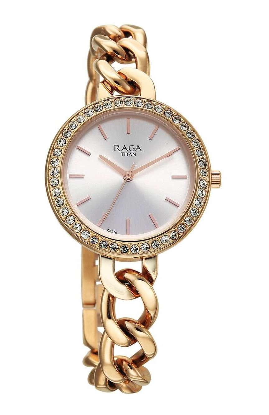 تيتان ساعة تيتان راجا شوستوبر كوارتز بميناء فضي وسوار معدني للنساء