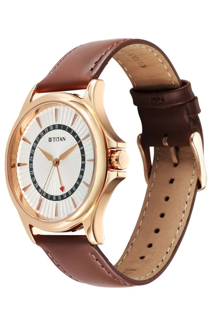 Titan Karishma Quartz Analog with Date Silver Dial Leather Strap Watch For Men