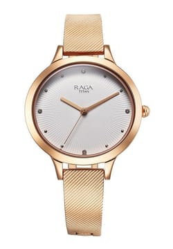 Titan Raga Memoirs Quartz Analog White Dial With Rose Gold Color Metal Strap Watch For Women