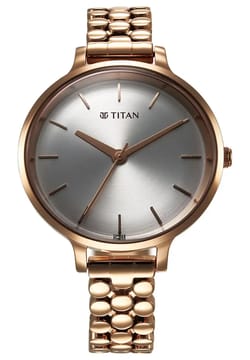 Titan ساعة تيتان سيكلوديد كوارتز بميناء فضي وسوار معدني للنساء