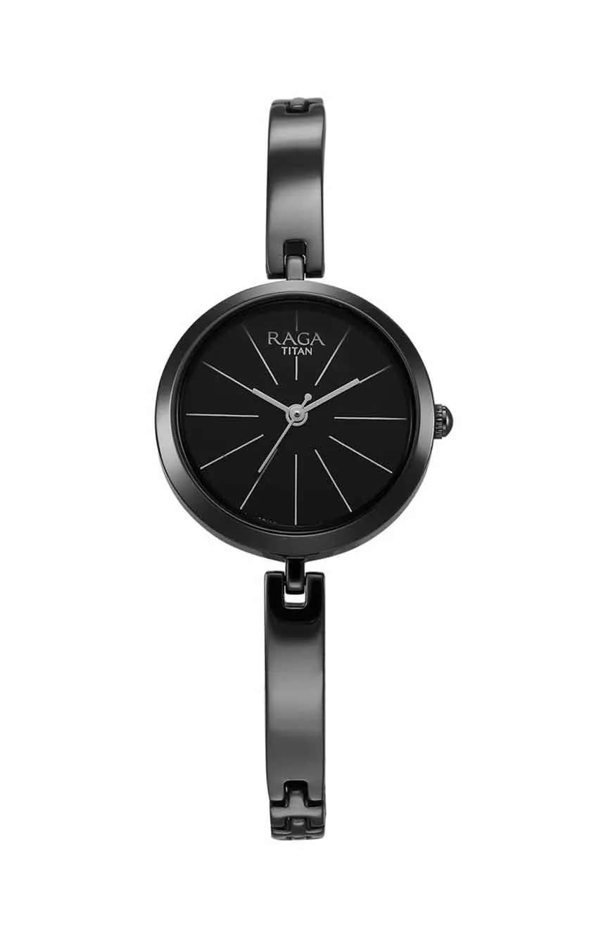 Titan Raga Viva Quartz Analog Black Dial Grey Metal Strap Watch for Women