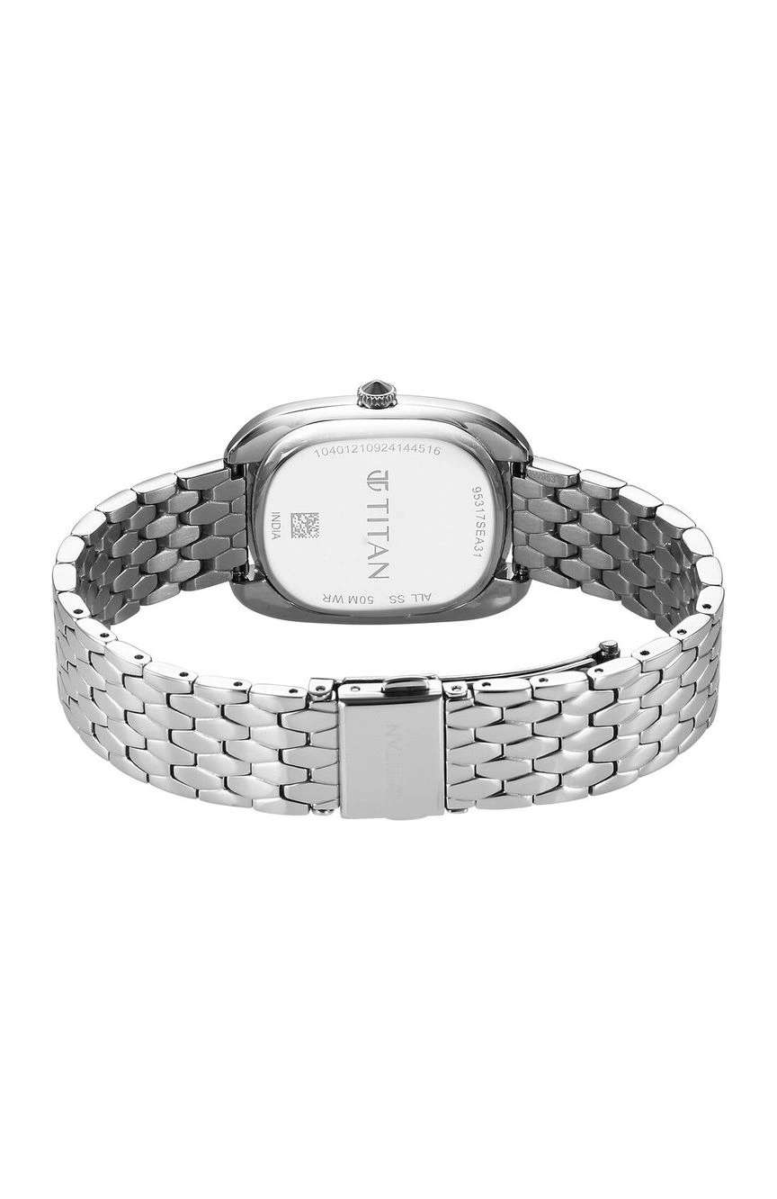 Titan Glamour Quartz Analog Blue Dial Silver Stainless Steel Strap Watch For Women
