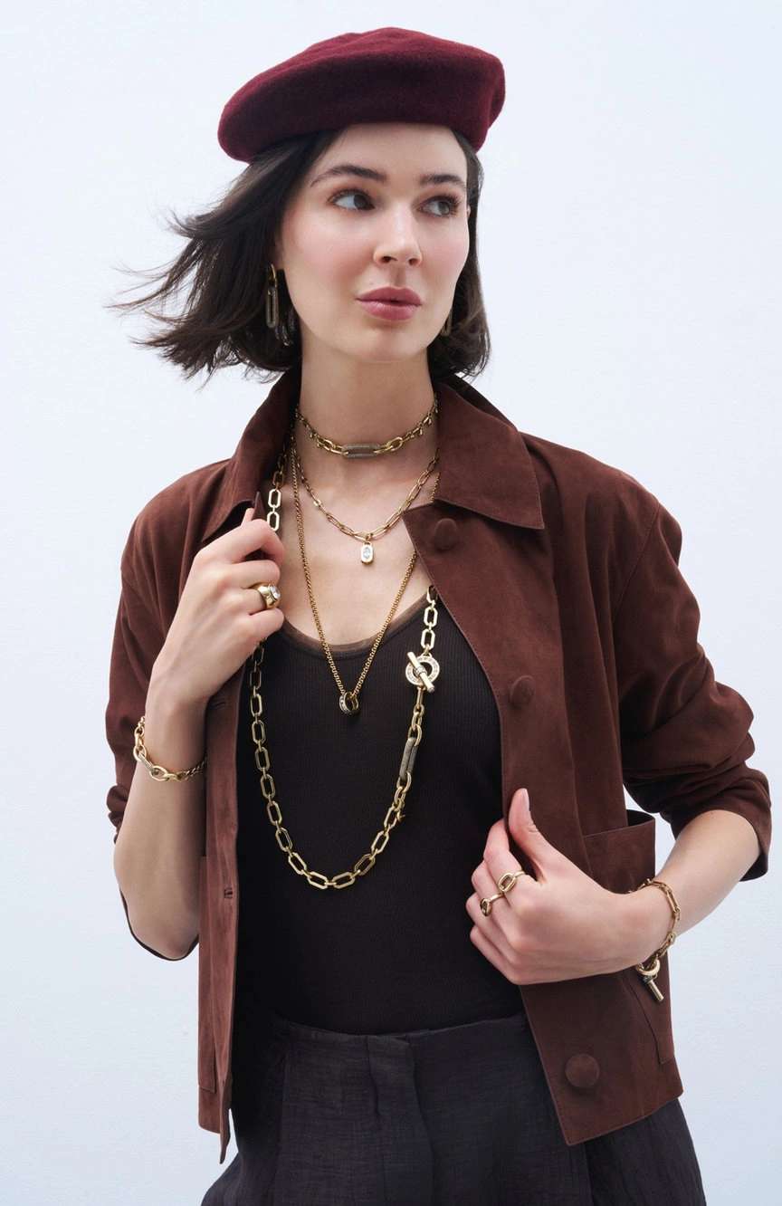 مون ريف Gold Plated Brass and Zircon Chain Bracelet