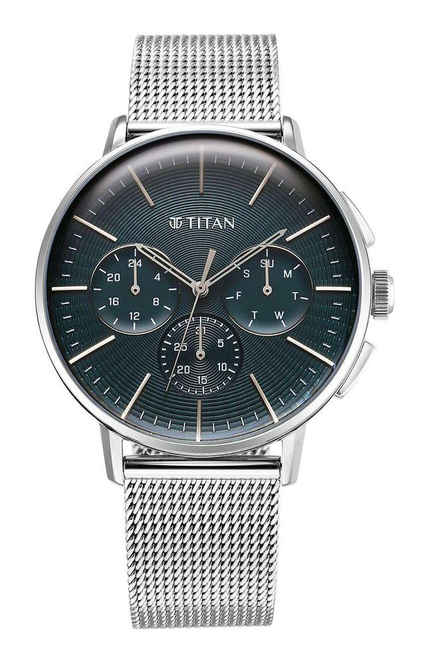 Titan Light leathers Multifunction Anthracite Dial Stainless Steel Strap Watch For Men