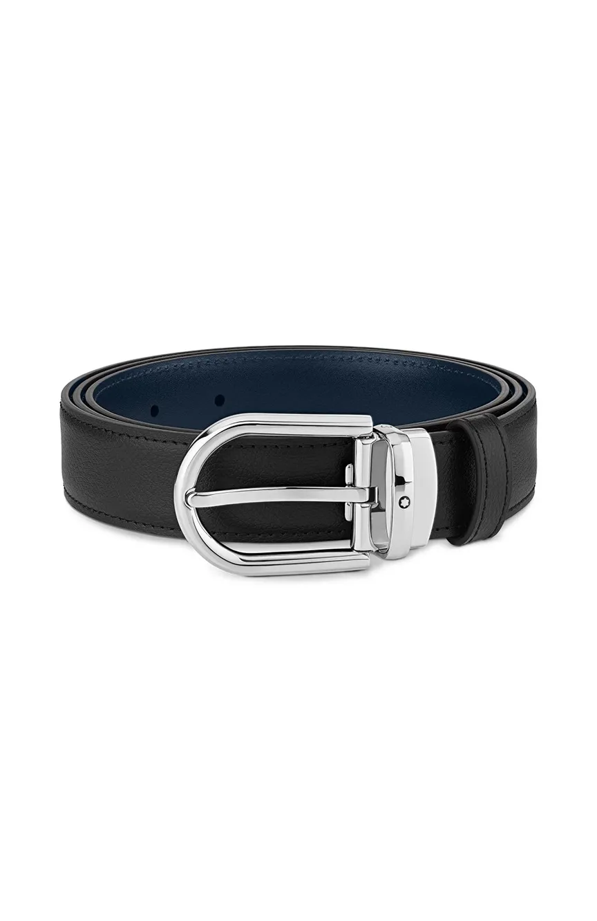 

Montblanc | Horseshoe buckle black/blue 30 mm reversible leather belt
