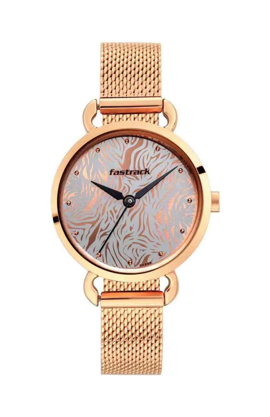 Titan Fastrack Animal Print Quartz Analog Bicolour Dial Stainless Steel Strap Watch for Girls