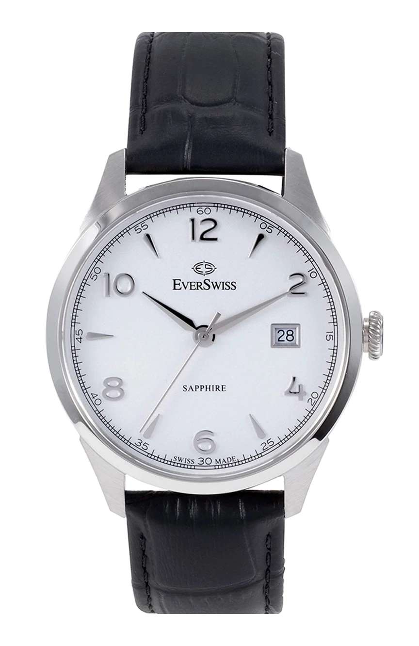 EverSwiss Gents Black leather strap watch