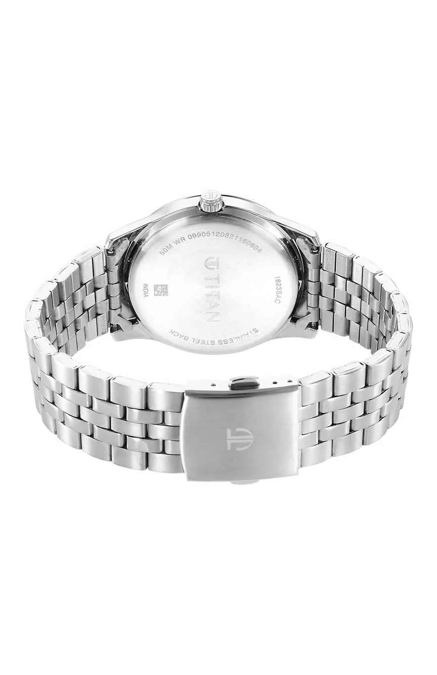 Titan Quartz Analog Silver White Dial Metal Strap Watch for Men