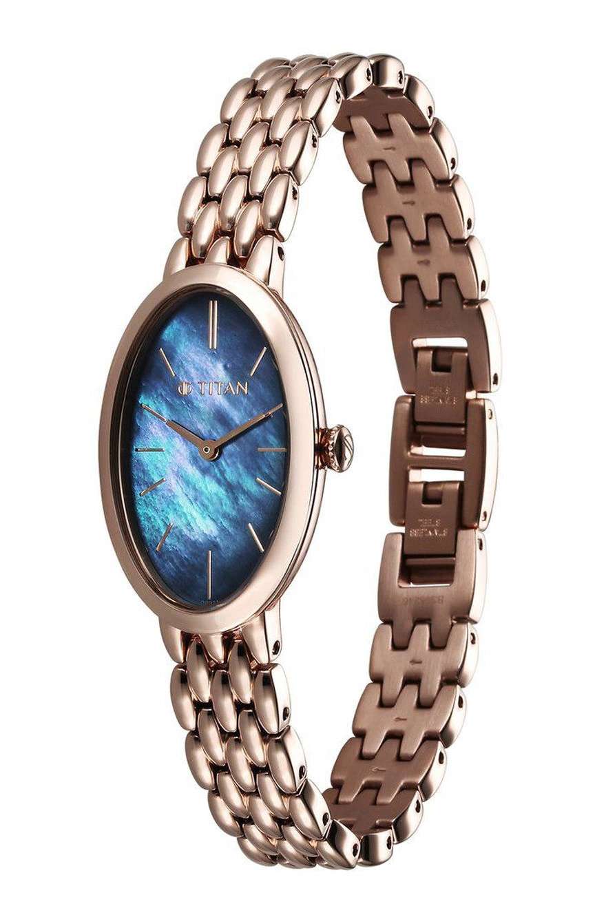 Titan Aura Quartz Analog Mother Of Pearl Dial Stainless Steel Strap Watch for Women
