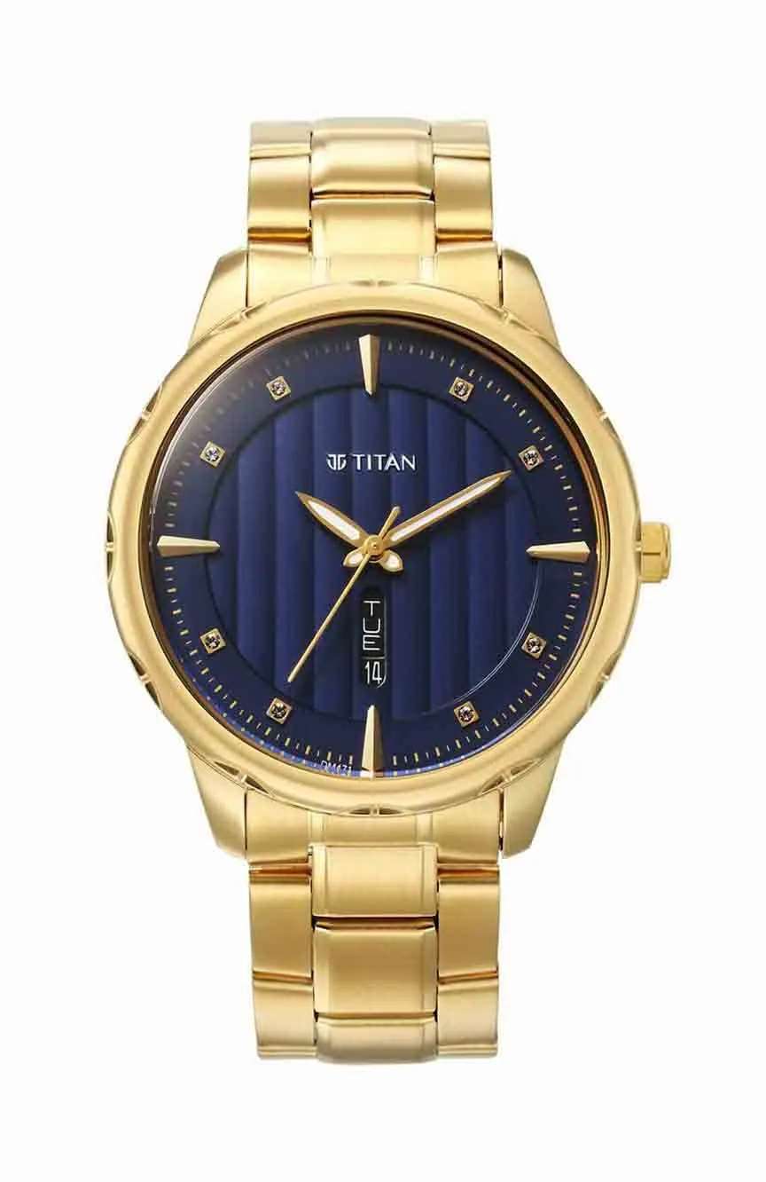 Titan Regalia Opulent Blue Dial Analog with Day and Date Metal Strap watch for Men