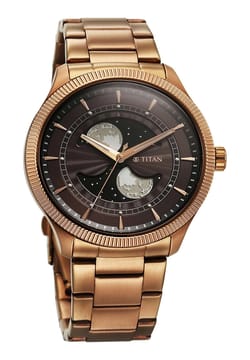 Titan ساعة أنالوج مع عرض مزدوج لمراحل الشمس والقمر