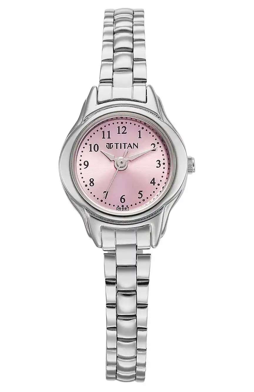 Titan Karishma Pink Round Dial Silver Stainless Steel Strap Analog Watch For Women