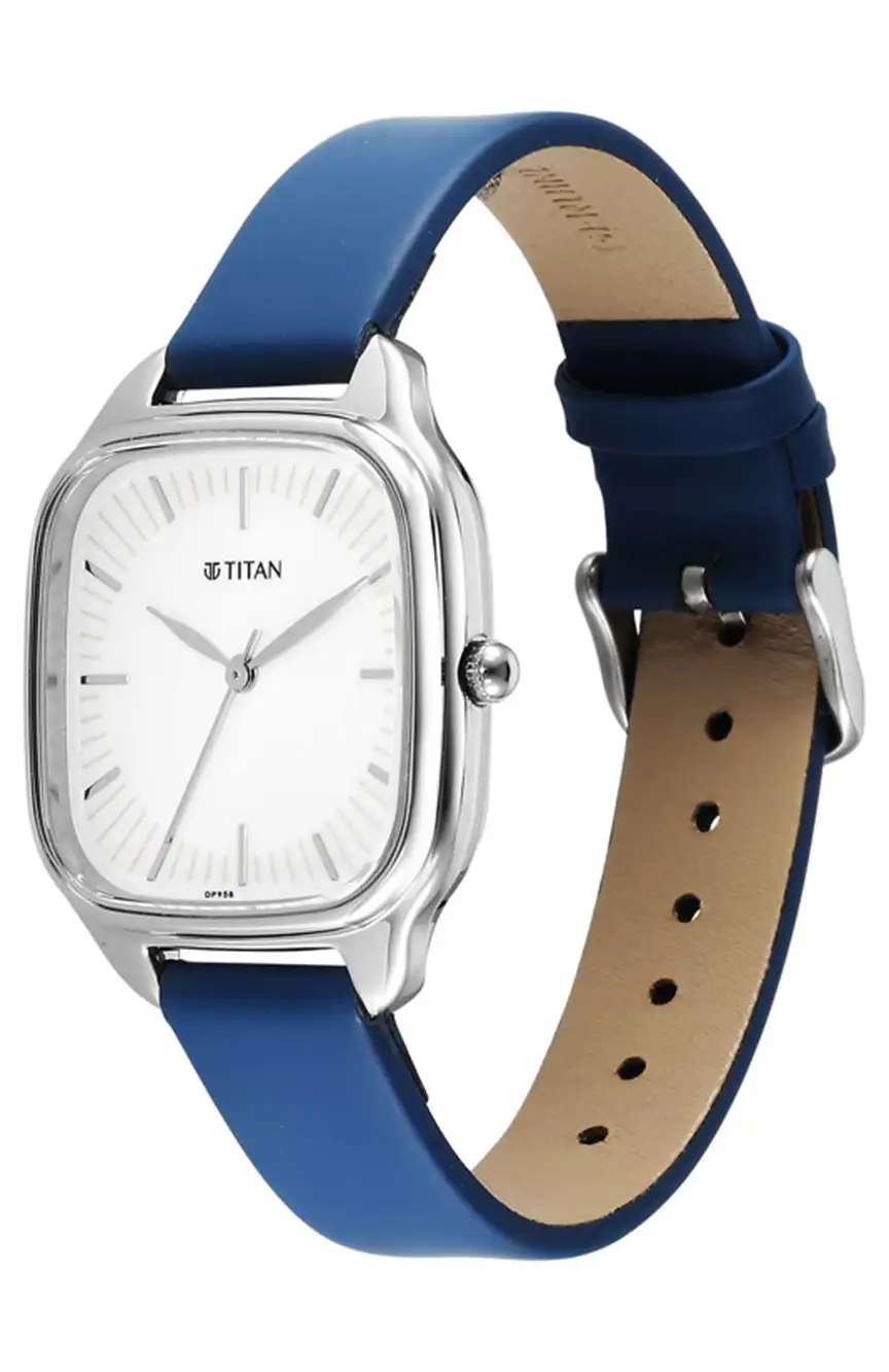 Titan Workwear Quartz Analog White Dial Green Leather Strap Watch For Women