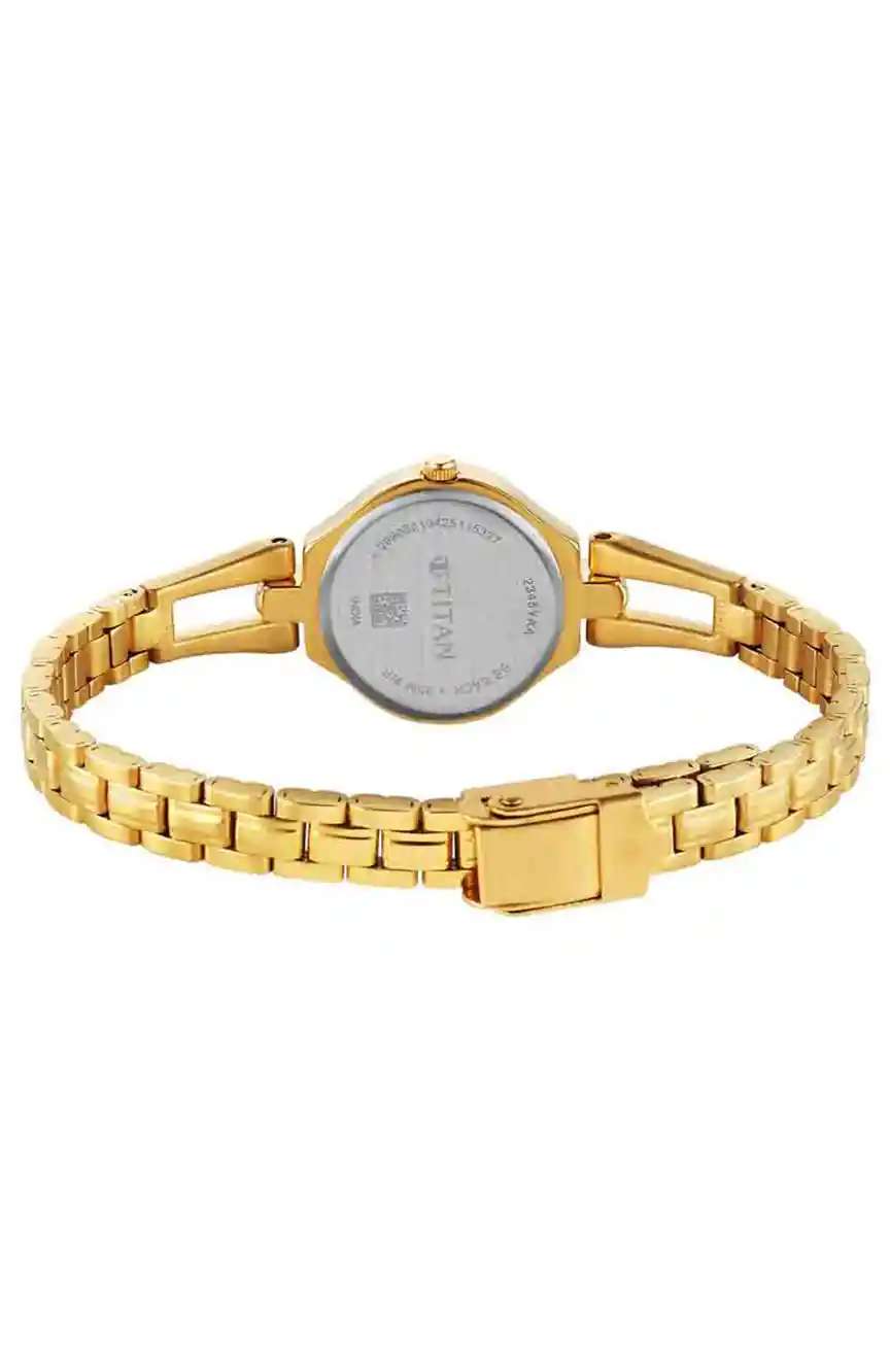 Titan Karishma Ladies Silver Round Dial Golden Stainless Steel Strap Watch For Women
