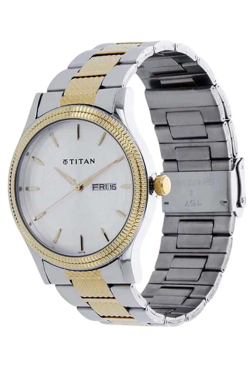 Titan Quartz Analog with Day and Date Silver Dial Two Toned Stainless Steel Strap Watch For Men