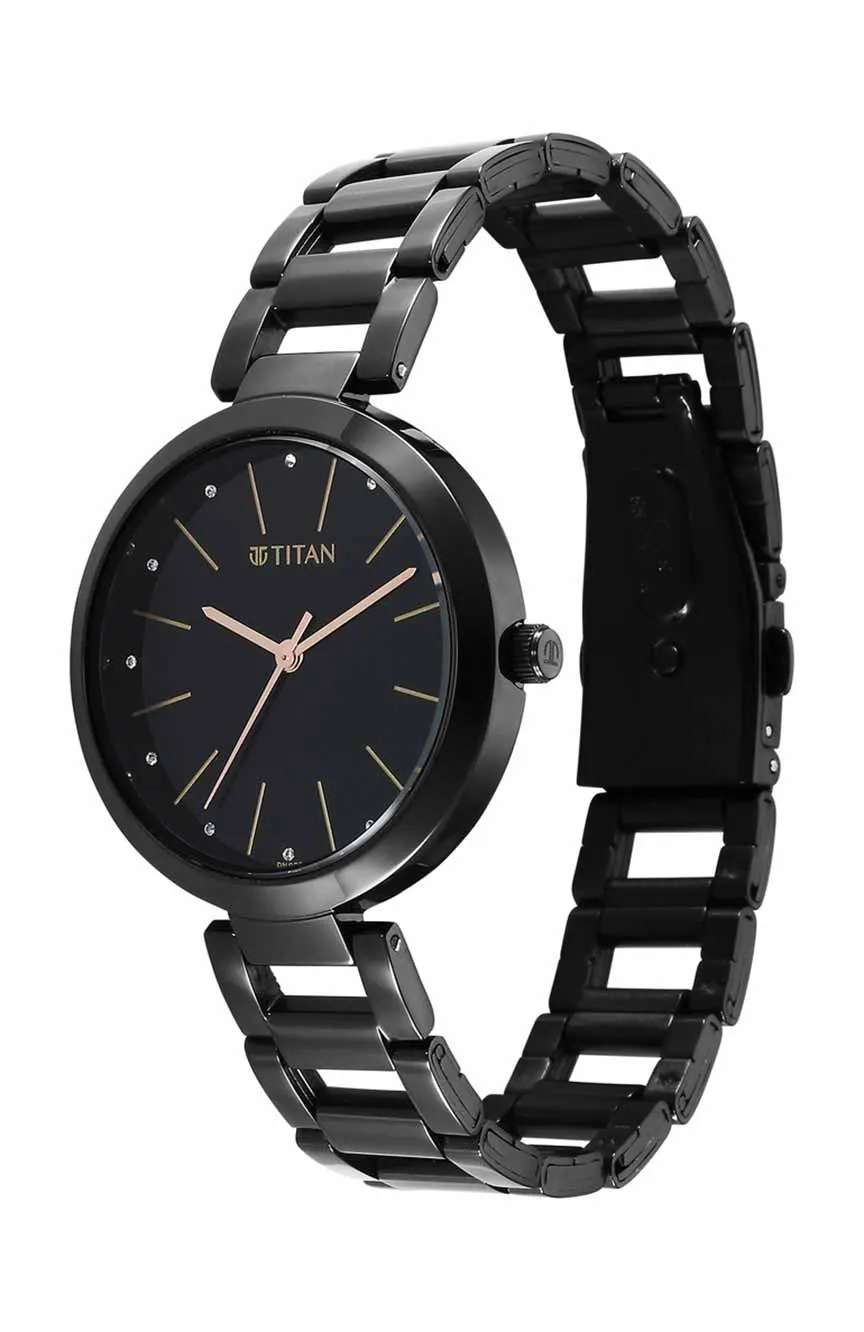 Titan Workwear Quartz Analog Black Dial Black Stainless Steel Strap Watch for Women