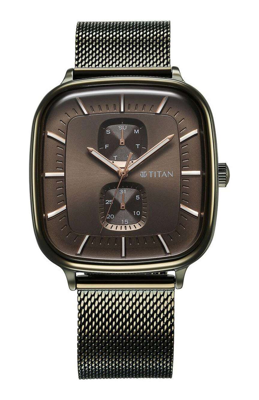 Titan Avant Garde Quartz Multifunction Brown Dial With Green Color Stainless Steel Strap Watch For Men