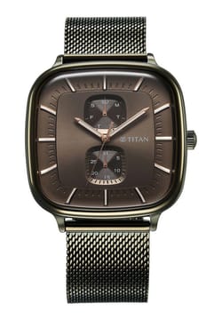 Titan Avant Garde Quartz Multifunction Brown Dial With Green Color Stainless Steel Strap Watch For Men
