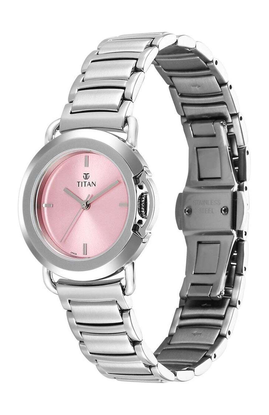 Titan Workmode Quartz Analog Pink Dial Stainless Steel Strap Watch For Women