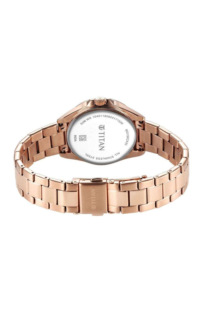 Titan Glamour Quartz Multifunction Green Dial Rose Gold Stainless Steel Strap Watch For Women