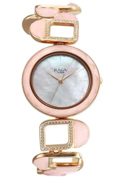 Titan Raga New You Quartz Analog Mother Of Pearl Round Dial Rose Gold Metal Strap Watch For Women