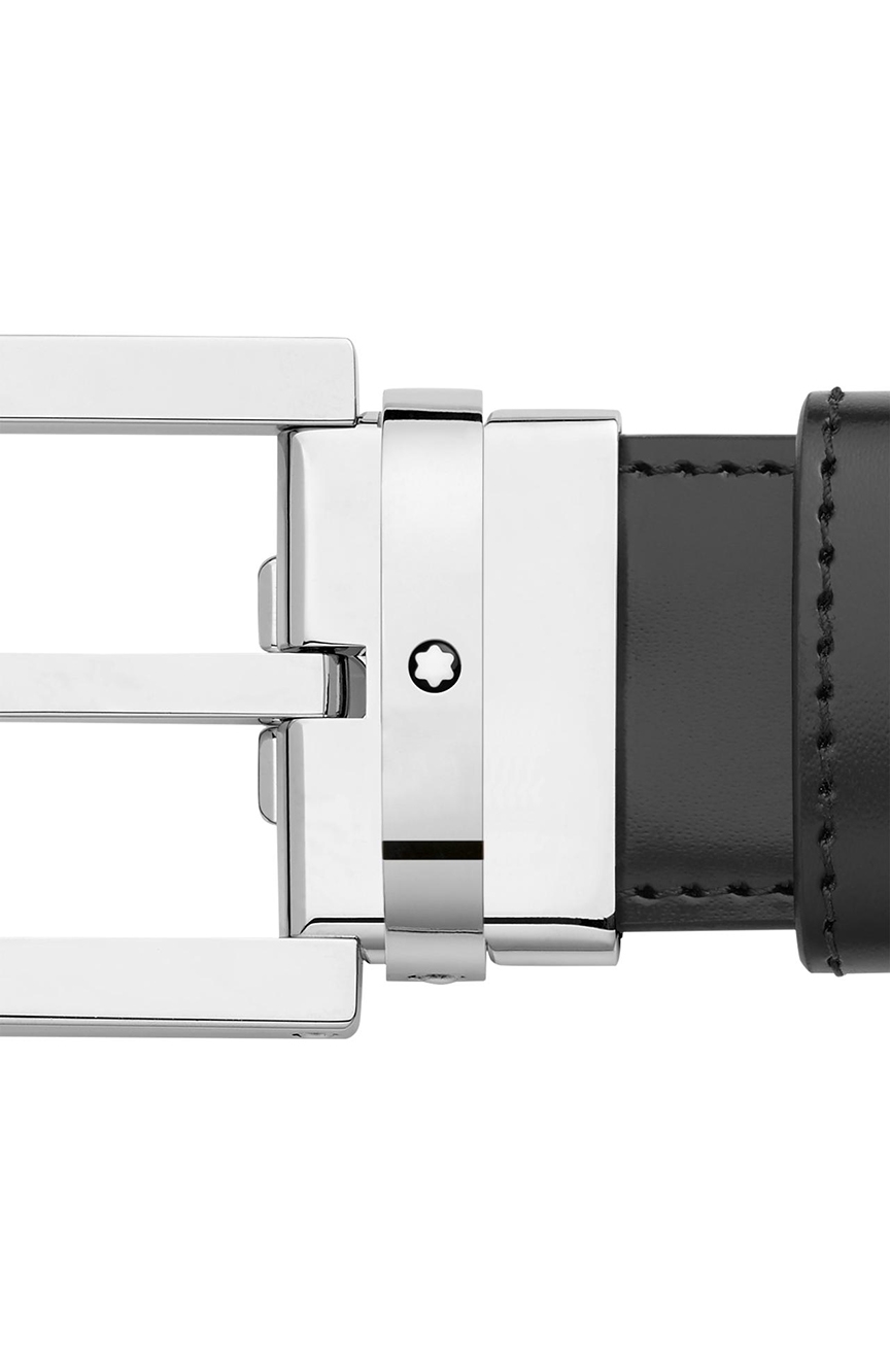 Montblanc Rectangular Stainless Steel & Black Leather Pin Buckle Belt