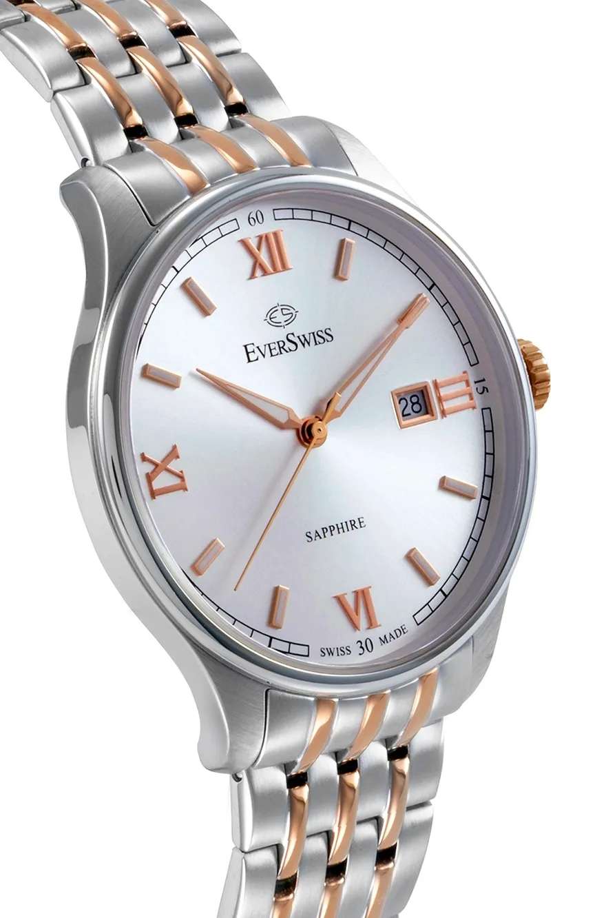 EverSwiss Ladies Silver Rose Gold Stainless Steel watch