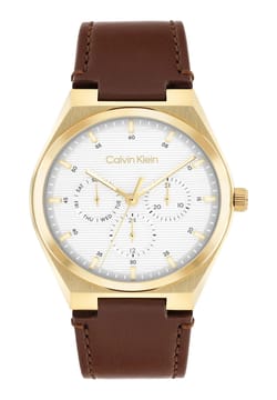 Calvin Klein ساعة كلفن كلاين موشن بميناء مستدير مقاس 39 مم وسوار جلدي للرجال