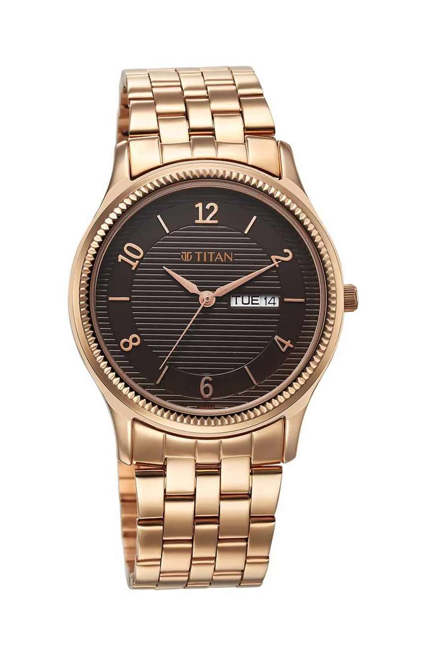 Titan Karishma Brown Dial Analog with Day and Date Stainless Steel Strap Watch for Men