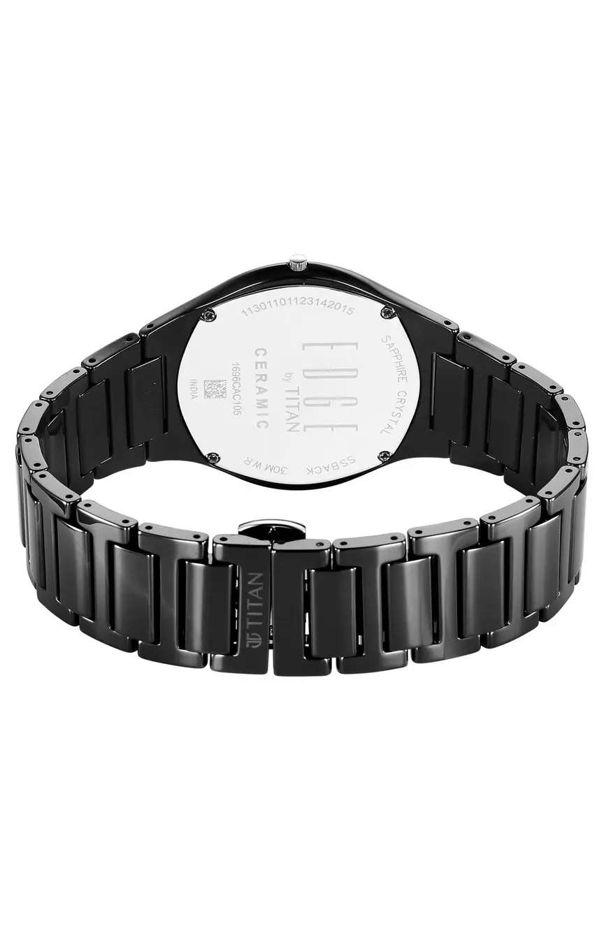Titan Edge Ceramic Quartz in Glossy Black with Diamonds and Black Dial Watch for Men