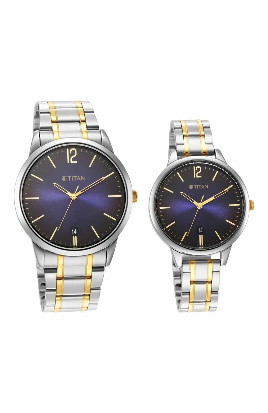 

Titan | Titan Quartz Analog with Date Blue Dial Stainless Steel Strap Watch for Couple
