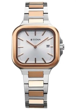Titan Slim Square Quartz Analog with Date Silver Dial With Two Toned Color Stainless Steel Strap Watch For Women