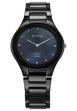 Titan Edge Ceramic Quartz in Glossy Black with Diamonds and Rich Mother of Pearl Dial Watch for Women